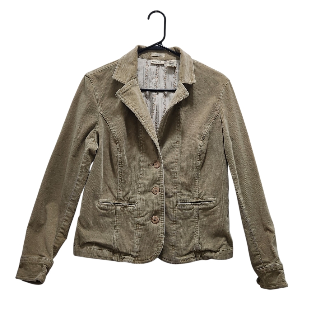 St. John's Bay Stretch Corduroy Tan 3 Button Women's Blazer Jacket Size L